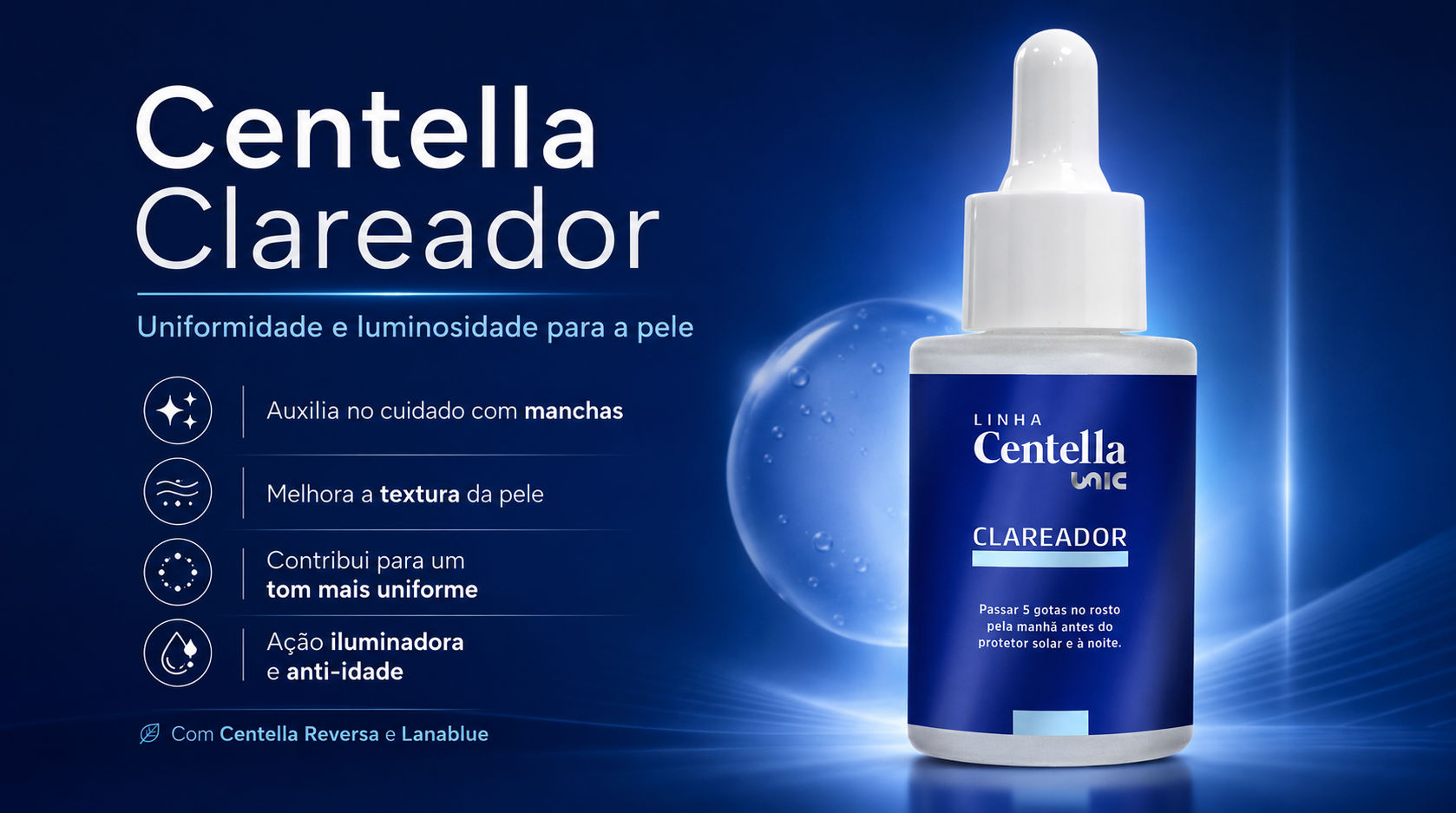 Centella Clareador sérum facial da UnicPharma para manchas melasma textura e luminosidade da pele