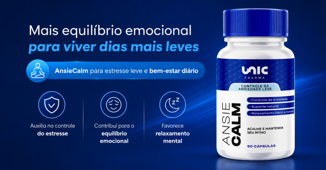 AnsieCalm Suplemento Da UnicPharma Para Estresse Leve Equilíbrio Emocional E Relaxamento Mental