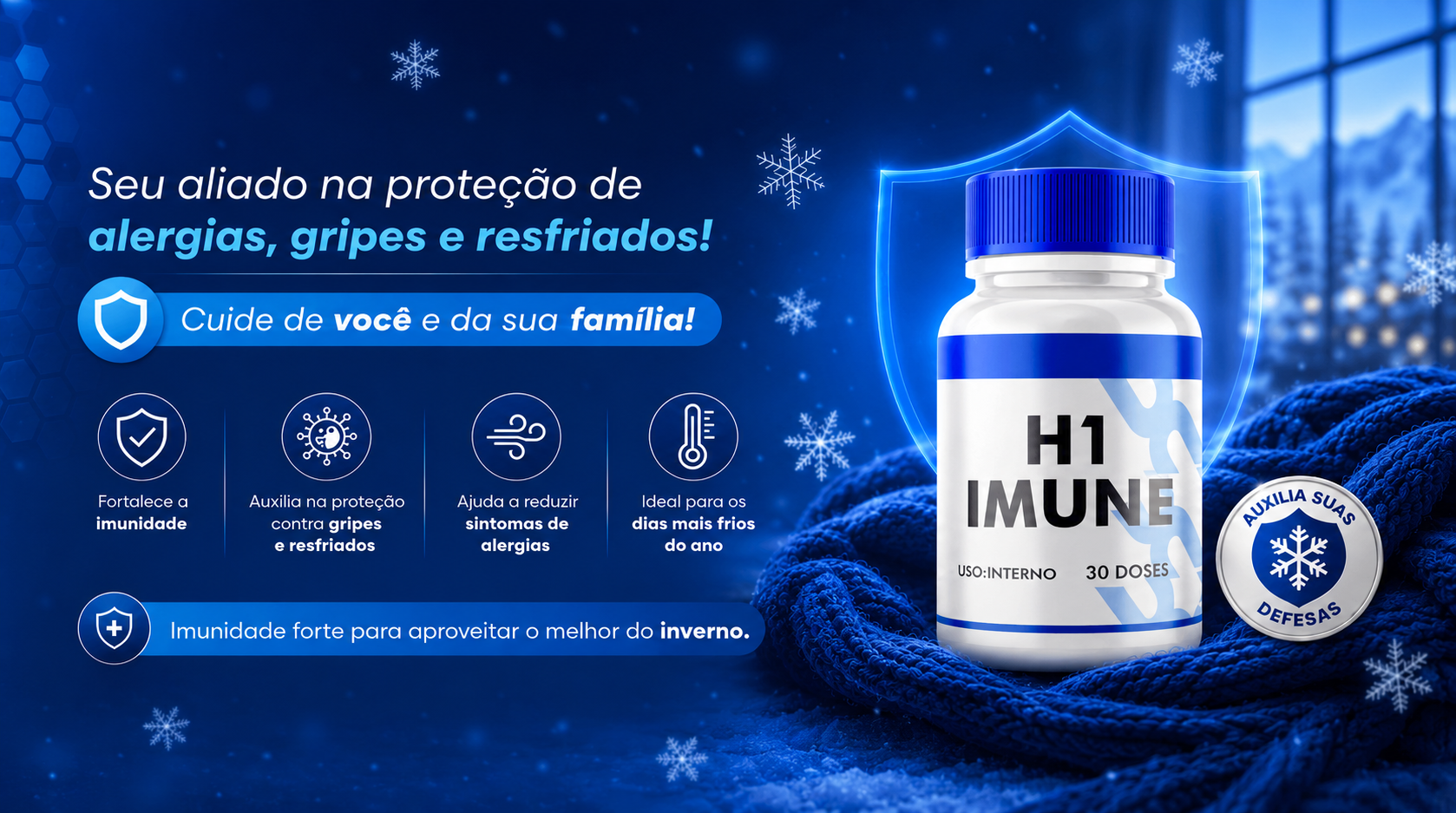 H1 Imune suplemento da UnicPharma para suporte à imunidade gripes resfriados e alergias