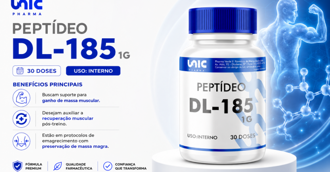 PEPTÍDEO DL-185 1g 30 Doses Da Unic Pharma Para Suporte Ao Ganho De Massa Muscular, Força E Recuperação Pós-treino.