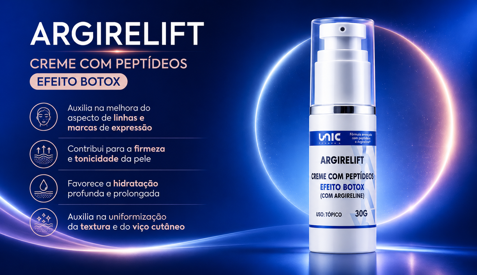 ArgireLift creme com peptídeos da UnicPharma para linhas de expressão firmeza e hidratação da pele