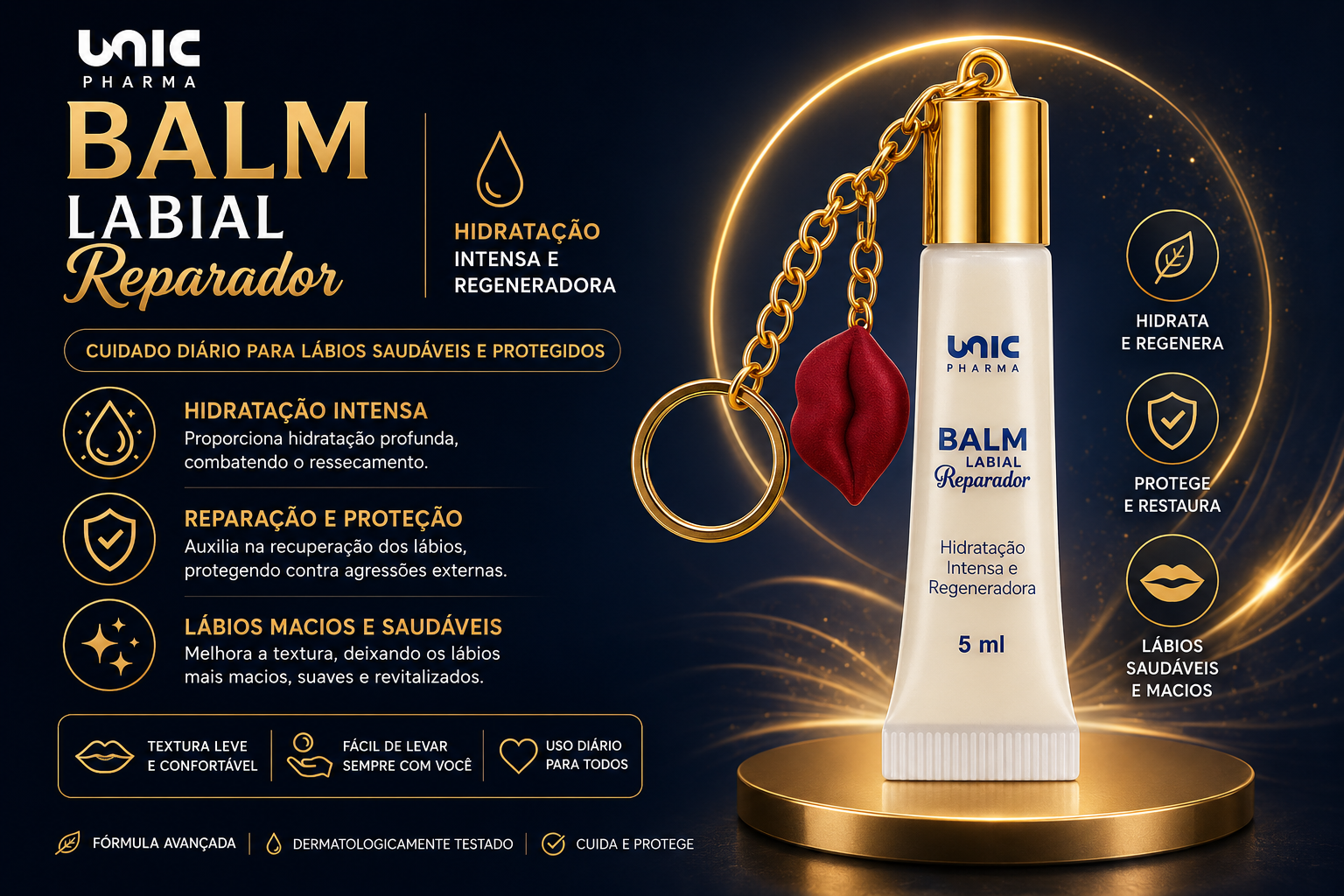 Balm Labial Reparador Pocket Pistache da UnicPharma para hidratação reparação e proteção diária dos lábios