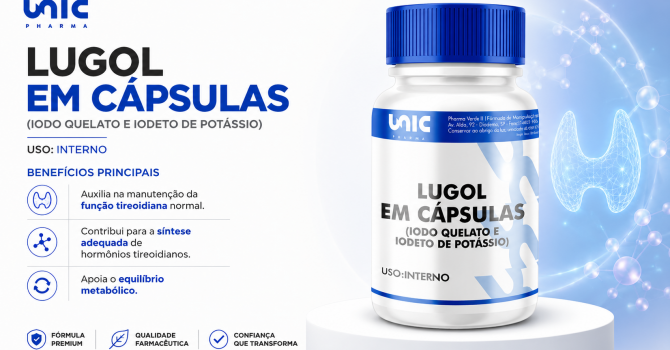 Lugol Em Cápsulas 120 Cápsulas Da Unic Pharma Com Iodeto De Potássio E Iodo Quelato Para Suplementação De Iodo E Suporte à Função Fisiológica Da Tireoide