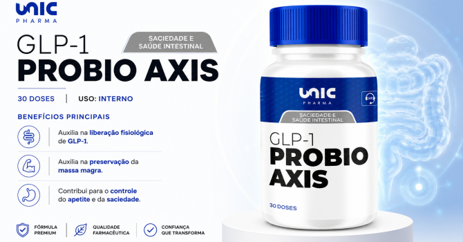 GLP-1 Probio Axis 30 Doses Da Unic Pharma Para Suporte à Saciedade, Saúde Intestinal, Equilíbrio Da Microbiota E Metabolismo Da Glicose.