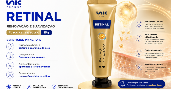 Retinal 15g Pocket Da Unic Pharma Para Renovação Da Pele, Melhora Da Textura, Firmeza, Luminosidade E Aparência Dos Poros.