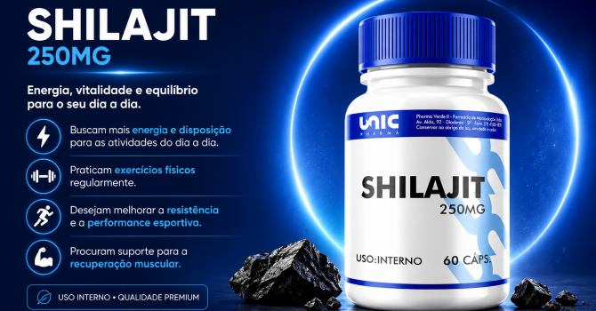 Shilajit 250mg 60 Cápsulas Da UnicPharma Para Energia, Resistência Física E Recuperação Muscular